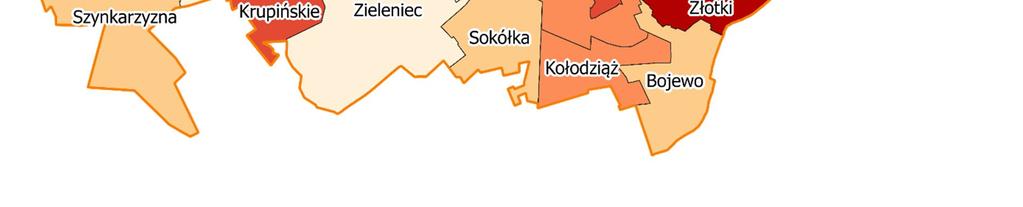 W drugim sołectwie pomoc otrzymało 22 dzieci, czyli 11,9% wszystkich dzieci korzystających z dożywiania.