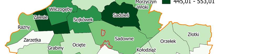 Sadowne 389 679 320,5 7,3 Sojkówek 216 682 385,5 0,0 Sokółka 163 725 357,2 5,6 Szynkarzyzna 213 707 213,5 1,6 Wilczogęby 243 629 441,1 1,4 Zalesie 236 419 553,0 0,0 Zarzetka 60 753 138,0 0,0