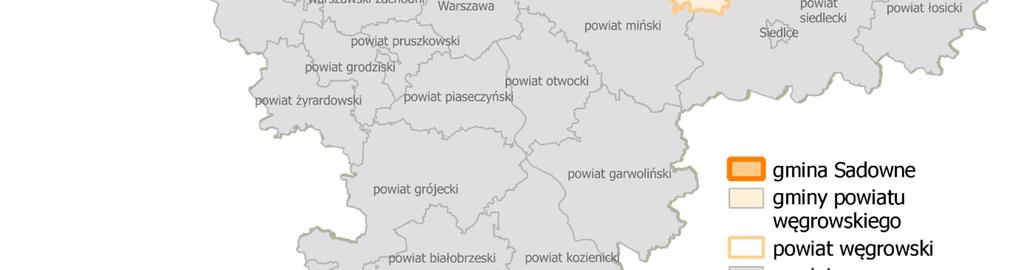 Od północy graniczy z gminami powiatu ostrowskiego (Brok, Małkinia Górna), od wschodu z gminą powiatu