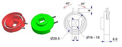 f MAZ0029B00/00NA Wspornik T2 d 29x7,5 mm ze sprężyną prawelewe nóżka 6 mm, otwór d 16 mm, do uchwytu frezowanego czarny 352.g MAZ0029A16/00RE 352.i MAZ0029A16/01VG 352.
