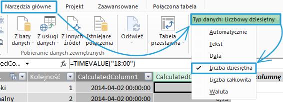 19 JĘZYK DAX POWERPIVOT 1.4. Funkcja TIMEVALUE Funkcja konwertuje godzinę w formacie tekstu na godzinę w formacie daty/godziny.