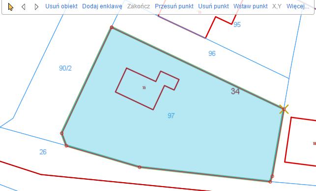 Jeśli okienko z dostępnymi funkcjami operacji na markerze zostanie zamknięte, to można je przywrócić, klikając ponownie na ikonie markera powierzchniowego.