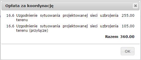 Na każdym etapie wypełniania formularza wniosku można zobaczyć szczegóły rozliczenia związanej z wnioskiem opłaty.