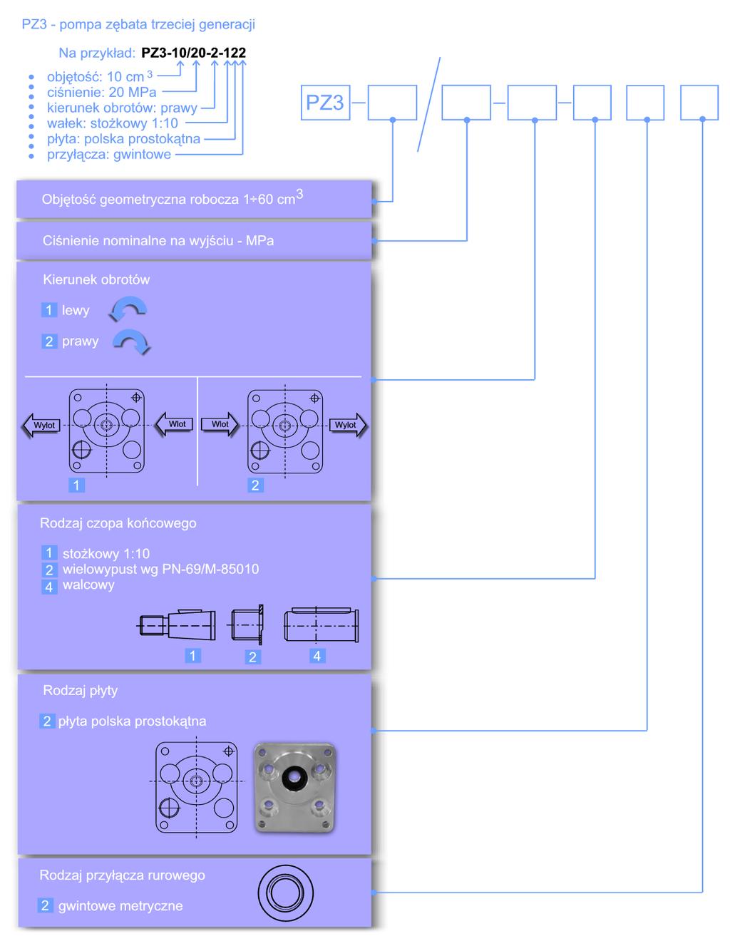 Budowa oznaczenia pomp PZ3 Symbole wykonywanych pomp poszczególnych wielkości i odmian znajdują się w