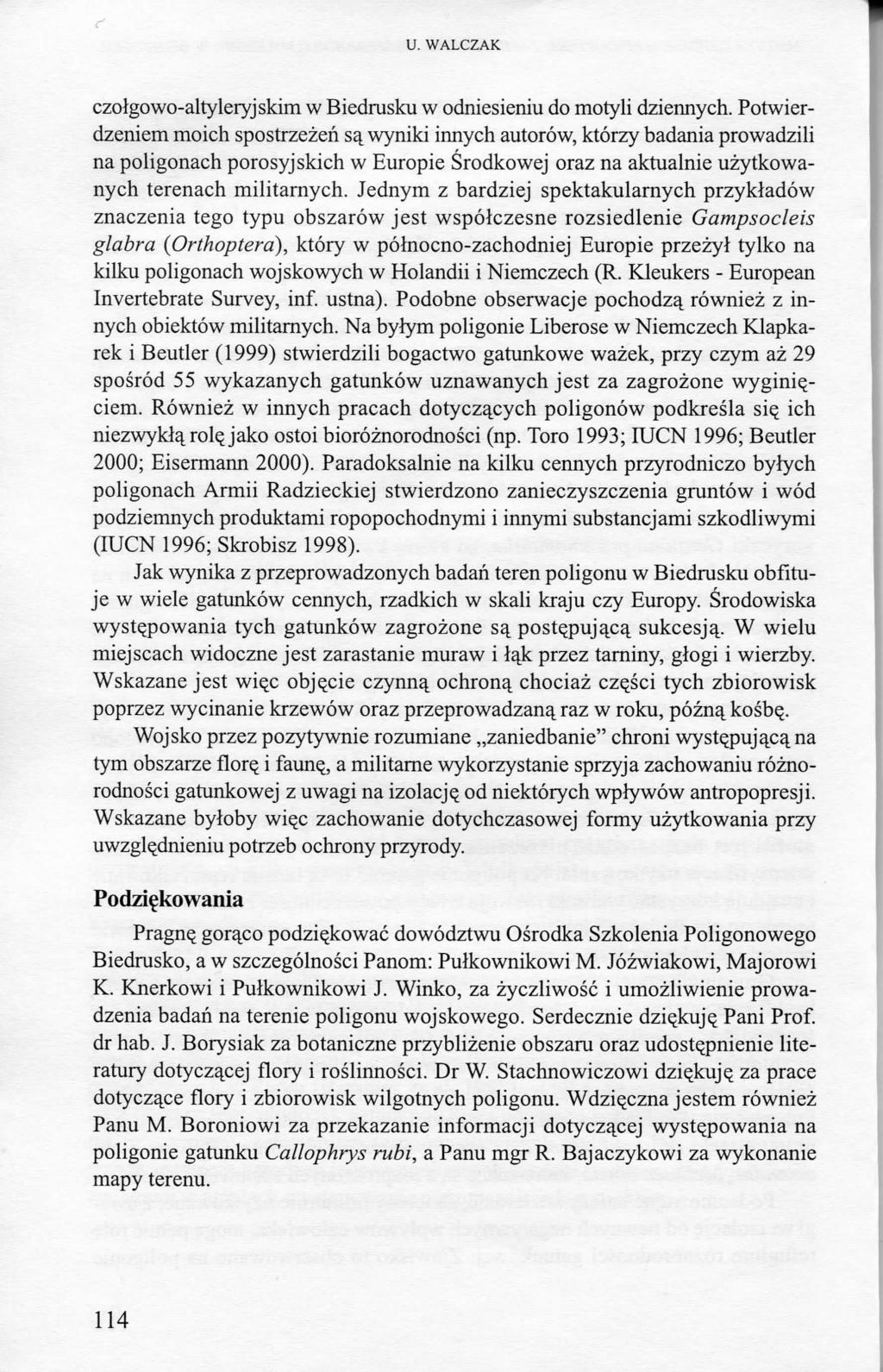 U. WALCZAK czolgowo-altyleryjski w Biedrusku w odniesieniu do otyli dziennych.
