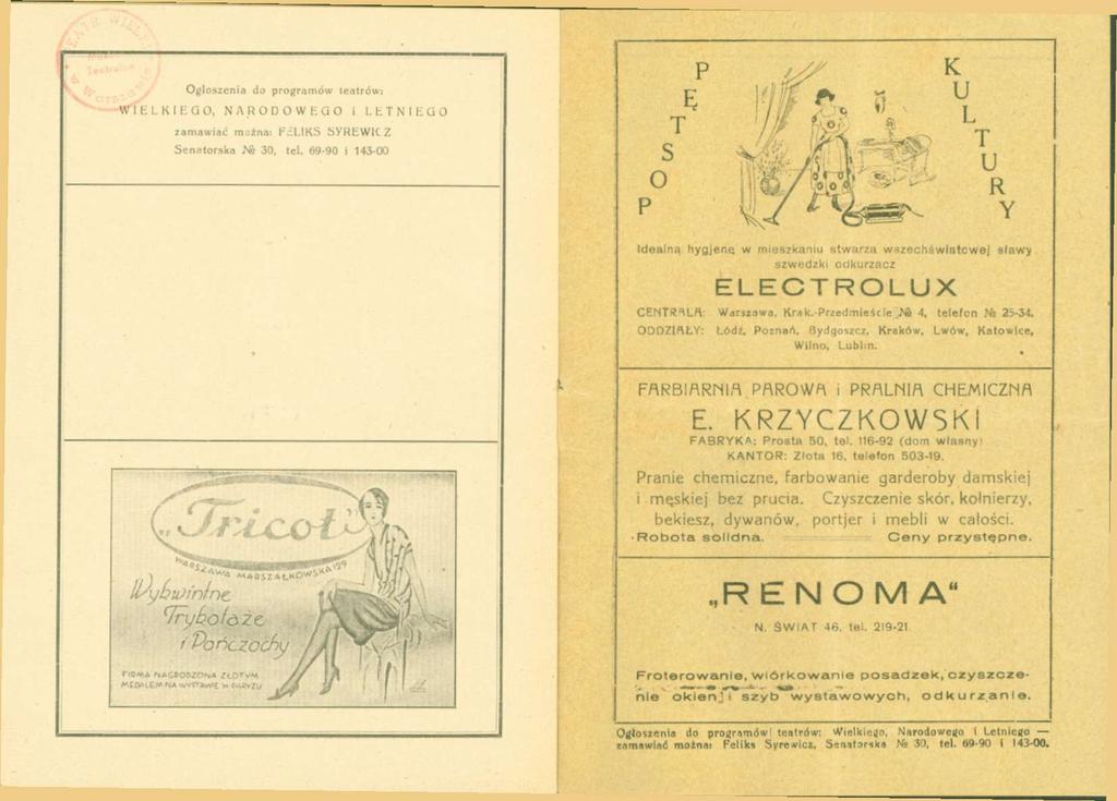 głszenia d prgramów teatrów: WIELKIEG, ARDWEG i LETIEG zamawiać mażna: F.il.IKS byrewic Z Senatrska ^6 30, tcl.