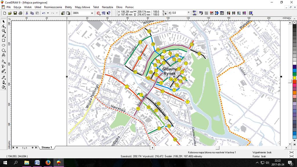 Rysunek 2. Schemat analizowanych w ekspertyzie obszarów parkingowych w centrum Kalisza [Opr. własne].