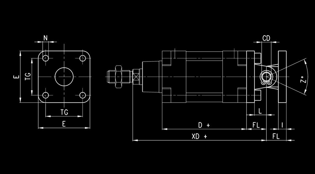 KATALOG > Wydanie 8.7 > Siłowniki serii 4 Połączenie wahliwe, mod. C+L+S Model CD L FL D+ XD+ TG E N I Z (maks.