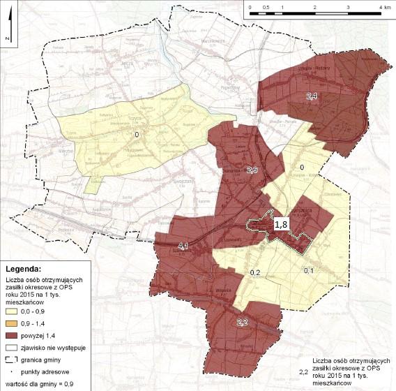 mieszkańców w sołectwach gminy Charsznica oraz na obszarze rewitalizacji (u dołu) w 2015 roku Źródło: opracowanie własne na podstawie danych