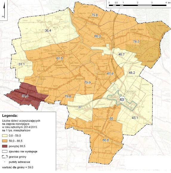 Rysunek 13. Liczba dzieci uczestniczących w zajęciach rozwijających (lewa strona) oraz wyrównawczo-dydaktycznych (prawa strona) na 1 tys.