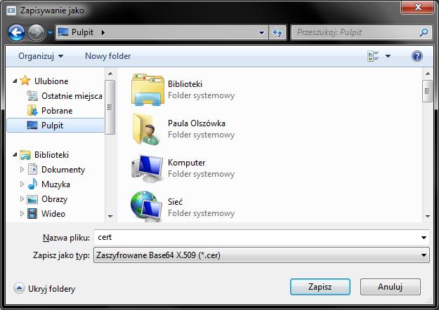 S t r o n a 27 Następnie należy wybrać gdzie ma zostać zapisany plik oraz nadać mu nazwę.