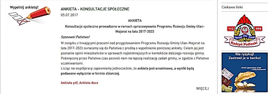 5.1 PARTYCYPACJA SPOŁECZNA NA ETAPIE PRZYGOTOWANIA LOKLANEGO PROGRAMU REWITALIZACJI 5.1.1 DIAGNOZA OBSZARU GMINY ULAN-MAJORAT Podczas prac mających na celu zdiagnozowanie obecnej sytuacji gminy w