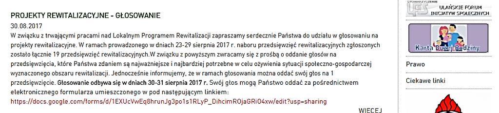 Rysunek 14 Informacja nt. głosowania na projekty rewitalizacyjne Źródło: http://www.ulanmajorat.