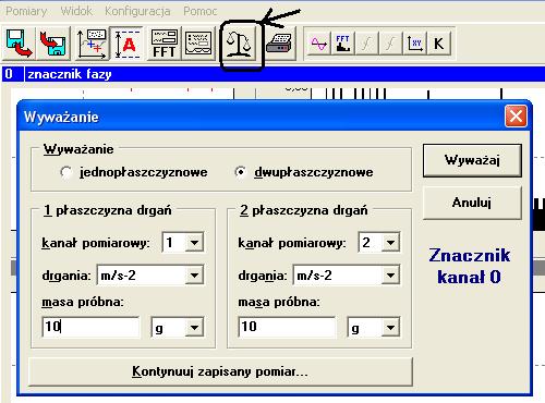 3.2. Wyważanie dwupłaszczyznowe - kolejność operacji: a) wcisnąć ikonę wyważanie (lub F8) i po pojawieniu się okna wyważanie (rys.