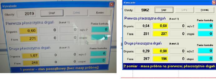 22b); d) zainicjalizować pomiar - przycisk "Start"; e) po ustabilizowaniu się wskazań w pierwszej kolumny z lewej (rys.