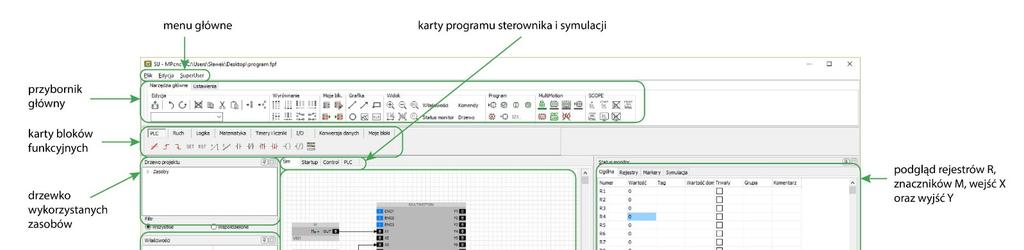 W trybie STOP wykonywany jest tylko etap I (odczytanie fizycznych wejść X, wejść analogowych i enkoderowych) oraz etap IV (wysterowanie fizycznych wyjść Y i wyjść analogowych).