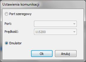 USB: Ustawienia portu komunikacyjnego są dostępne w przyborniku głównym w zakładce Ustawienia (rys. 3.6.1.1). Rys. 3.6.1.1. Ustawienia komunikacji.