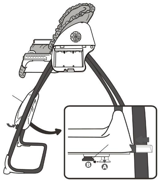 Switching the chair into the swing EN Knob lock Footrest 1 Locate the knob lock on each side of the footrest. Pull the knob locks down (A) and then move them aside (B).