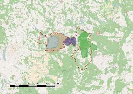 14 Mapa Areał stad żu ró r. Zesta ie ie ielkoś i areałó stad preze tuje ta ela. Ta ela Poró a ie areałó stad żu ró i r.