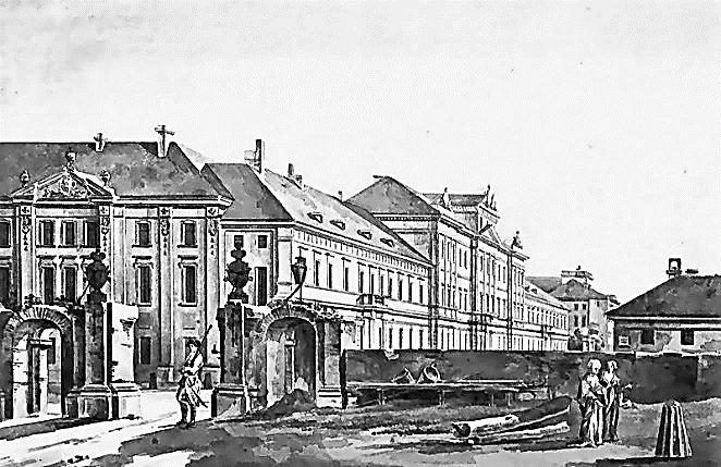 Ilustracja i tekst do zadania 12. Budynek Collegium Nobilium Biskupi, bracia Józef i Andrzej Załuscy, oddali do użytku publicznego własny księgozbiór, liczący ponad 300 tys. tomów.