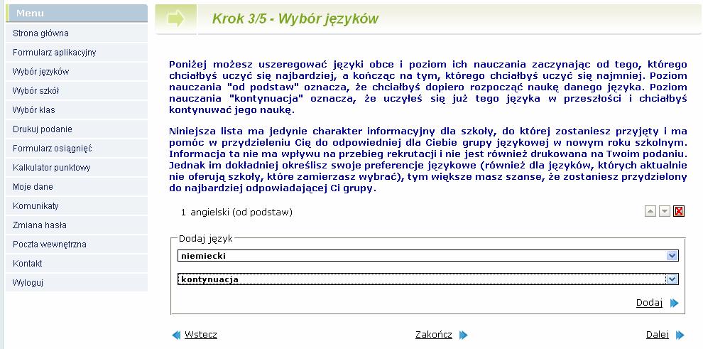 Krok 3/5 Wybór języków Poradnik dla kandydatów do szkół ponadgimnazjalnych, W celach