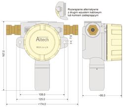 stalowy SIKA-R 16x5 mm 150 μm Cecha budowy przeciwwybuchowej Ex II 2G Ex d IIC T6 Ex II 2D Ex td A21 IP65 T70 C Wymiary gabarytowe 174 mm 167 mm 95 mm Masa Stopień szczelności obudowy Zakres