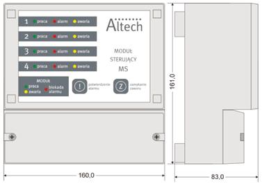 wbudowanego wyjścia przekaźnikowego zasilanie: z sieci 230VAC/50Hz (istnieje możliwość zasilania z 12VDC ) ALTH-982887 Moduł sterujący do współpracy z detektorami Produkt MGX-70-1/A oraz AGX-70-1/A.