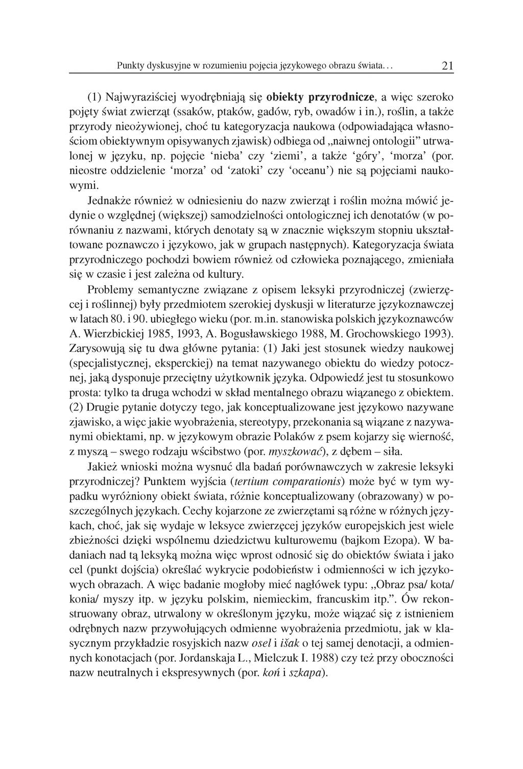 Punkty dyskusyjne w rozumieniu pojęcia językowego obrazu świata.