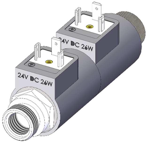 Elektromagnesy są wyposażone standardowo w przycisk sterowania ręcznego (awaryjnego). Korpus cewki wykonany jest z tworzywa (dla wykonania na 206VDC korpus metalowy).
