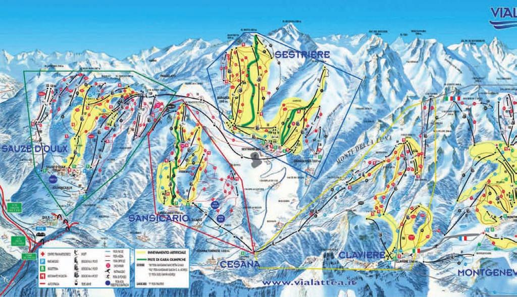 PRZEWODNIK ZIMA 2010/2011 ZIMA 2010/2011 SESTRIERE Włochy 23 Sestriere to miejscowość dobra dla: ceniących komfort mieszkania przy stoku lubiących wycieczki na nartach średniozaawansowanych narciarzy