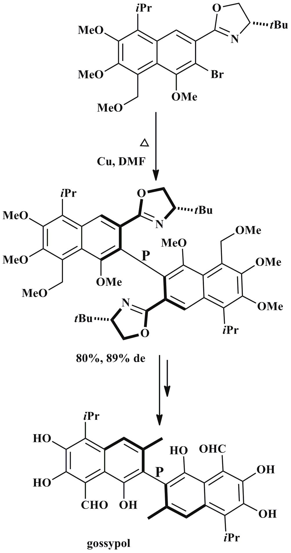210 R. KOŁODZIEJSKA, A. TAFELSKA-KACZMAREK, R. STUDZIŃSKA Schemat 9. Scheme 9. Atroposelektywna synteza gossypol Atroposelective synthesis of gossypol 2.2. MIĘDZYCZĄSTECZKOWA REAKCJA SPRZĘGANIA Z