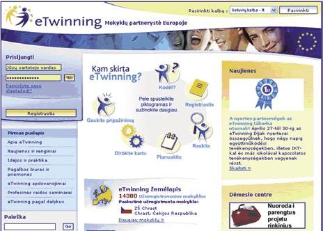 Naudojimosi etwinning portalu gidas Tai virtuali susitikimų vieta, kurioje mokyklos gali keistis informacija.