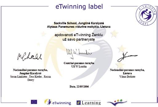 Naudojimosi etwinning portalu gidas 3) etwinning ženklas Nacionalinė paramos tarnyba peržiūrės jūsų užpildytus duomenis ir per savaitę, jei visi duomenys bus užpildyti teisingai, jūs galėsite