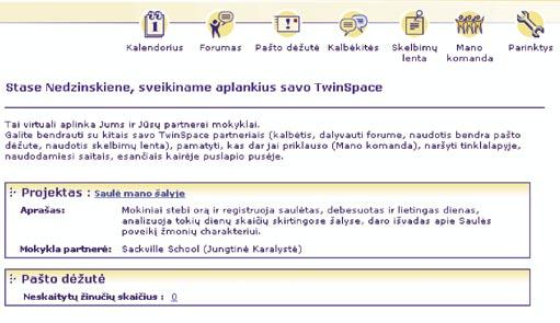Naudojimosi etwinning portalu gidas 5 žingsnis virtuali darbo aplinka (TwinSpace) Užregistravę partnerystę, jūs galite naudotis TwinSpace virtualia darbo aplinka.