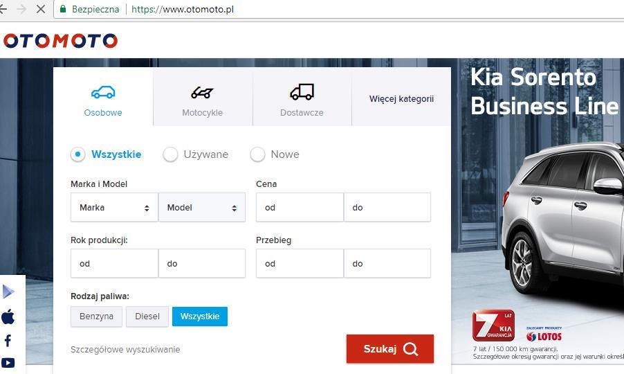 [23/30] Zakup samochodu Portal www.otomoto.pl zajmuje się tylko produktami motoryzacyjnymi. Dlatego zapewne tu jest największy wybór ofert. Sprawdźmy zatem czy kupimy tu interesujące nas auto.