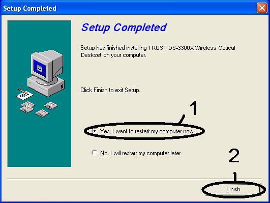 Kliknąć przycisk Zakończ (Finish) -> System zostanie ponownie uruchomiony. 6 Odnaleźć instrukcję obsługi oprogramowania na dysku instalacyjnym CD-ROM.