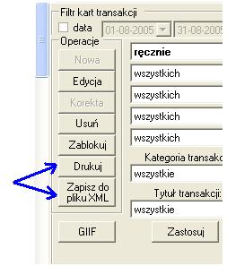 Pozostałe - wcześniejsze karty transakcji (91-103) zostały zapisane do plików XML i w polu transmisja maja oznaczona ścieżkę dostępu (dysk, katalog data wygenerowania, nazwa pliku).