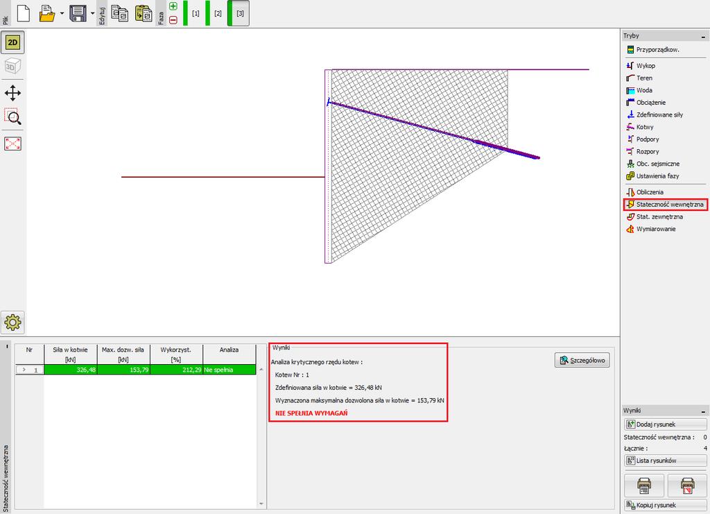 Ramka "Stateczność wewnętrzna" Faza 3 (Układ kotew nie spełnia wymagań projektowych)
