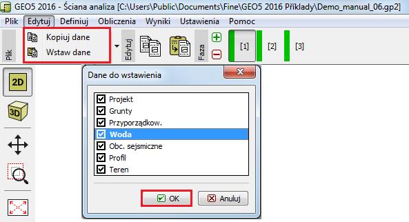 Faza 1 Aby ułatwić sobie pracę możemy skopiować dane z poprzedniego zadania, gdzie projektowaliśmy obudowę wykopu w programie Ściana projekt.