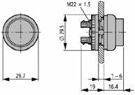 APARATY STEROWNICZE I SYGNALIZACYJNE W PRZYCISKI WYSTAJĄCE Z SAMOPOWROTEM SERIA MM 4811 Stopień ochrony: IP 67, 69K Średnica otworu: 22,5 mm MM216641 WYMIARY OPIS WYM.