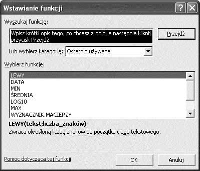 Z listy rozwijanej wybierz kategorię, do jakiej należy dana funkcja (rysunek 5.20). 3.