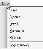 Zastosowanie funkcji w formułach Rysunek 5.22. Obok przycisku Autosumowanie znajdziesz strzałkę, której naciśnięcie wyświetla menu podręczne funkcji Rysunek 5.23.