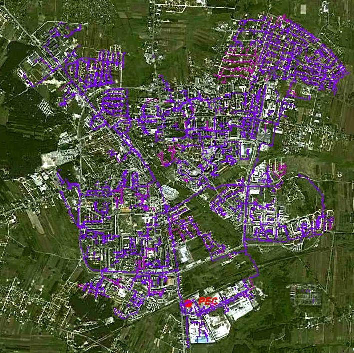 Mapa 15. Sieć ciepłownicza PEC Bełchatów. Źródło: pec-belchatow.pl PEC oprócz roli przedsiębiorstwa dystrybucyjnego pełni również role przedsiębiorstwa obrotu ciepłem.