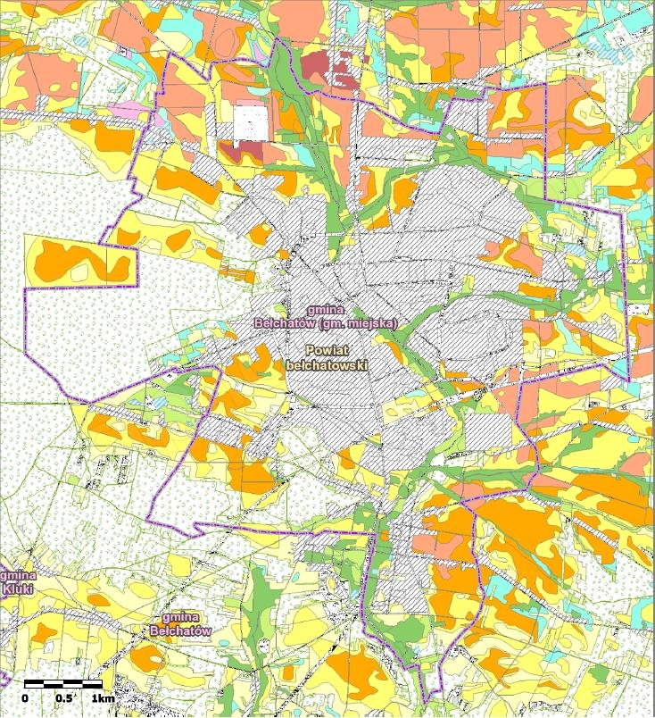 Mapa 7. Mapa glebowo-rolnicza Bełchatowa Źródło: Geoportal Województwa Łódzkiego (geoportal.lodzkie.pl/imap/) 4.3.