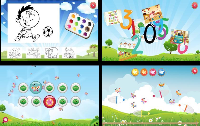 Aplikacje powstały przy współpracy z psychologiem dziecięcym. Stoliki dotykowe 8 rozbudowanych aplikacji dla dzieci w wieku 4-10 lat.