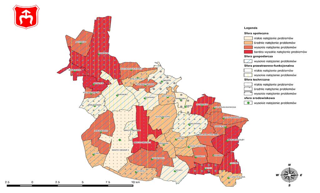 Mapa 11 Koncentracja negatywnych zjawisk we wszystkich sferach w poszczególnych jednostkach referencyjnych na terenie
