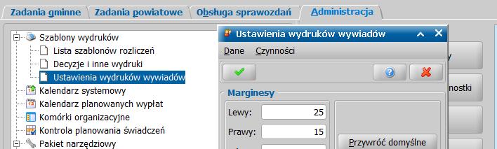 Dodano pozycję Ustawienia wydruków wywiadów w drzewku funkcji na głównym oknie Pomostu w roli