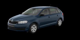 ŠKODA Rapid Spaceback Active Kolor: Błękit Pacyfic Niemetalizowany Wersja wnętrza: Czarny ID Konfiguracji: 95501090 Silnik: 1,4 TDI CR DPF 66 kw (90 KM) 5- biegowa manualna podstawowa: koloru