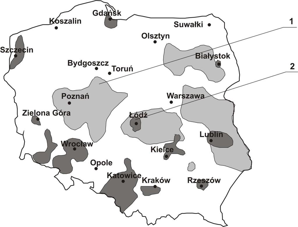 4. Mapa przedstawia obszary deficytu wody w Polsce.