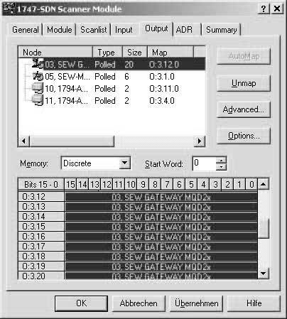 7 I 0 Uruchomienie z DeviceNet (MFD + MQD) Uruchomienie sieci z RSNetWorx Tworzenie długości danych parametrów W rejestrze Input i Output, dane wejścia/wyjścia należy przyporządkować do zakresu